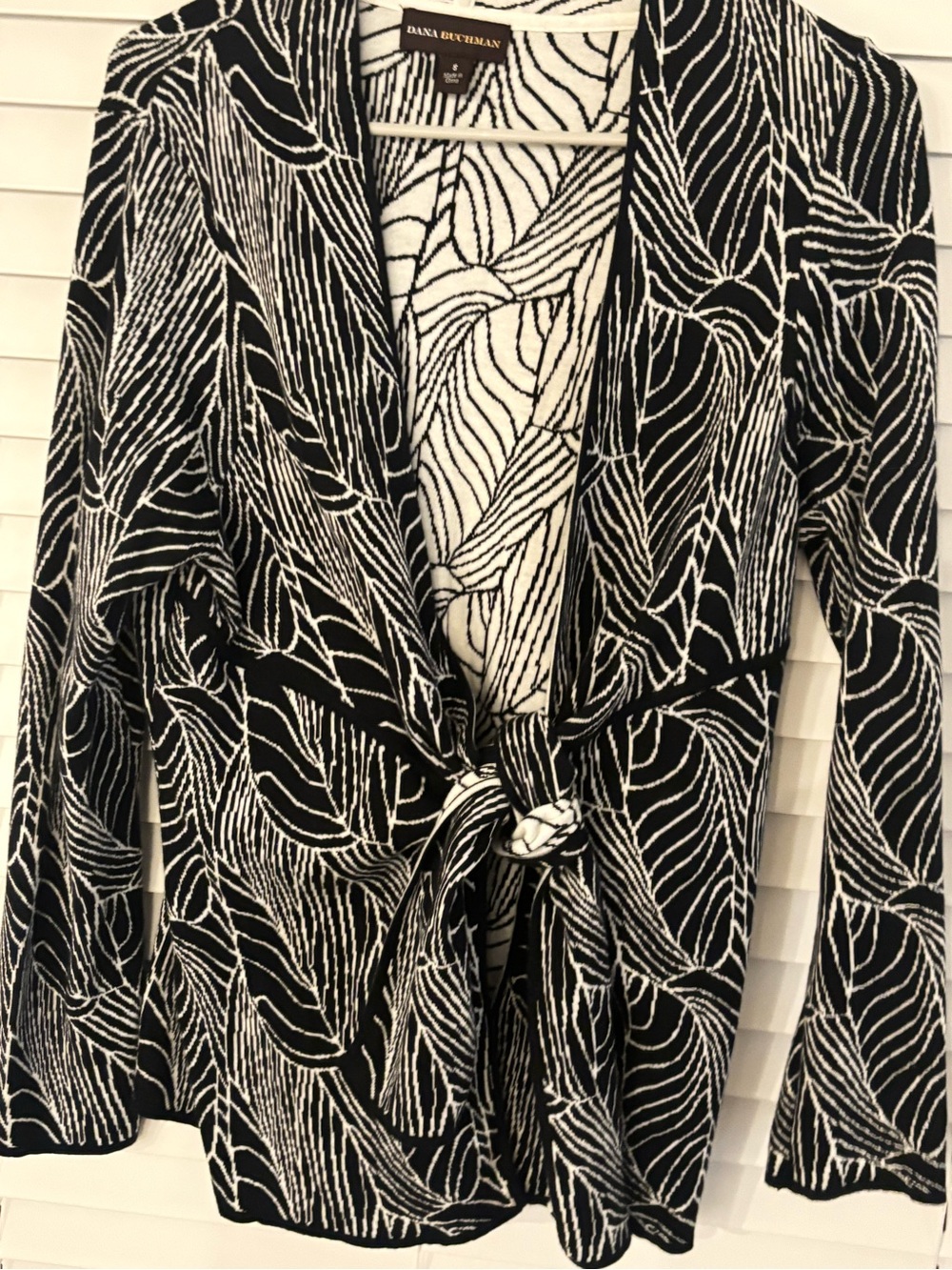 Dana Buchman Black & White Patterned Tie-Front Jacket